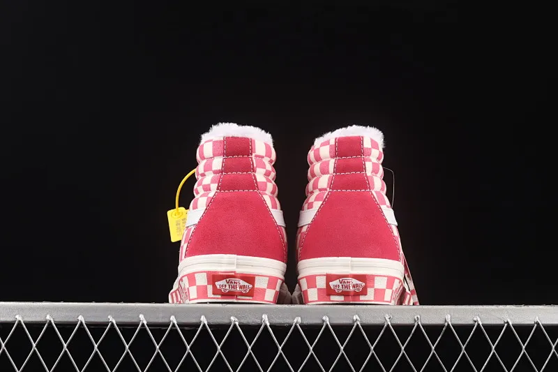 All categories Vans Vans series Vans Hi Vans high-top plus velvet Vans Sk8-Hi Anaheim pink and white checkerboard high-top casual sneakers VN0A38GF2U9